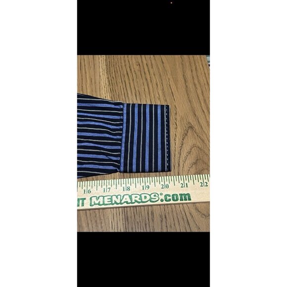 Bugatchi Button Down Shirt Flip Cuff Striped Blue Mens Size Measured Classic - Picture 9 of 12